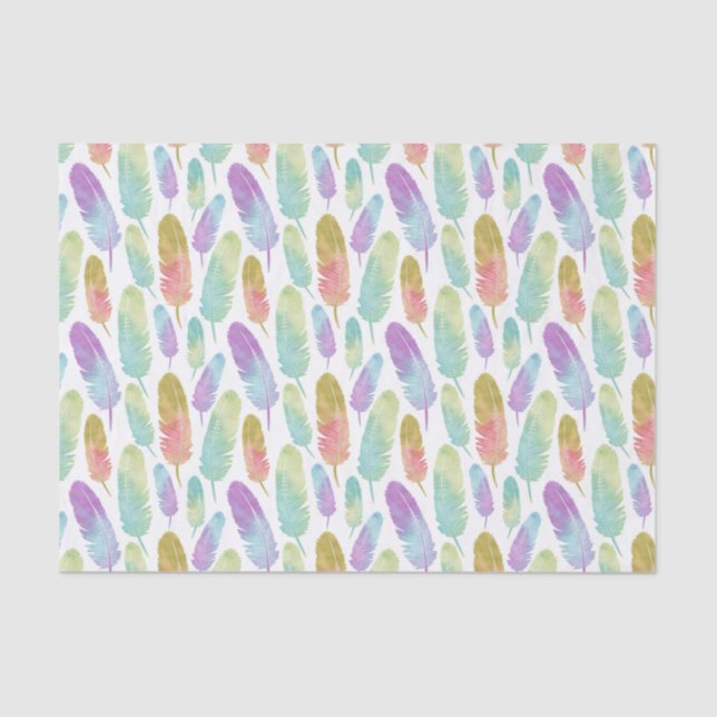 Boho Feather Pattern Watercolor Rainbow Tissue Paper (Front)