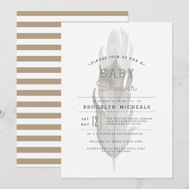 Boho Feather  | Watercolor Baby Shower Invitation (Front/Back)