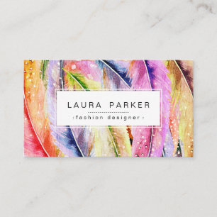Boho Feather Watercolor Bohemian Vintage Chic Business Card