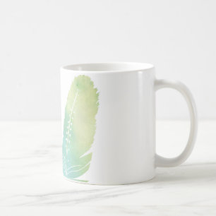 Boho Feather Watercolor Green and Blue Coffee Mug