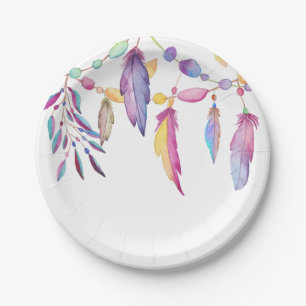 Boho Feather Watercolor Indian Southwestern Paper Plate