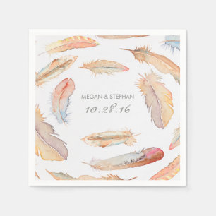 Boho Feather Watercolor Wedding Napkin