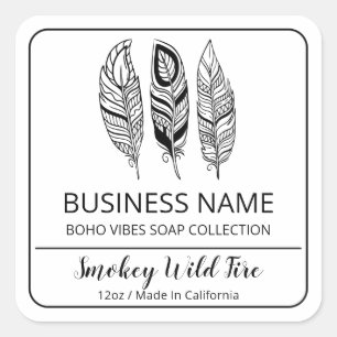 Boho Feather White Soap Bar Product Labels