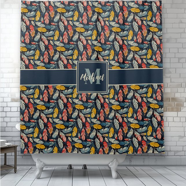 Boho Feathered Whimsy Monogram (Boho Feathered Whimsy Monogram shower curtain.)