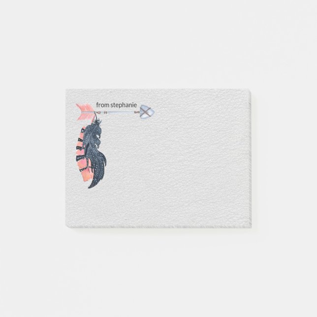 Boho Feathers and Arrow Personalized Post-it Notes (Front)