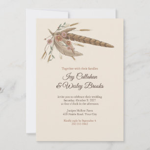 Boho Feathers and Dried Florals Wedding Invitation