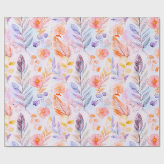 Boho Feathers and Flowers Wrapping Paper