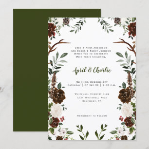 Boho Feathers Antlers Flowers Botanicals Frame Invitation