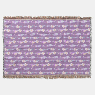 Boho feathers beads watercolor art pattern throw