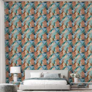 Boho feathers blue wallpaper