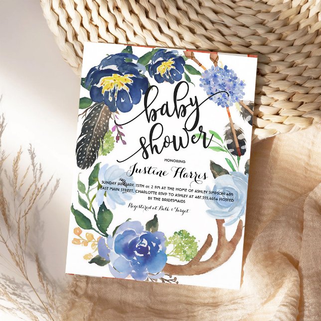 Boho Feathers Boy Baby Shower Invitation (Creator Uploaded)