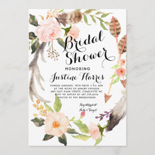 Boho feathers Bridal Shower Invitation