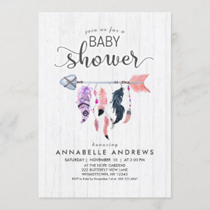 Boho Feathers & Flèche Baby shower Invitation