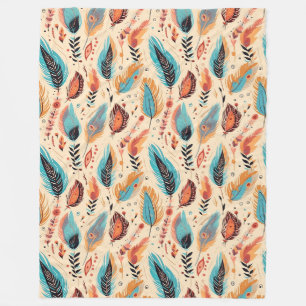 Boho Feathers Fleece Blanket