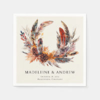 Boho Feathers Floral Wreath Monogram Wedding