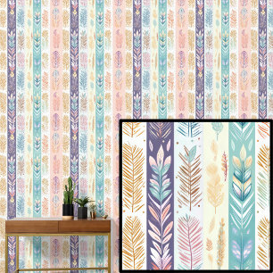 Boho Feathers Pastel Colors Striped Wallpaper