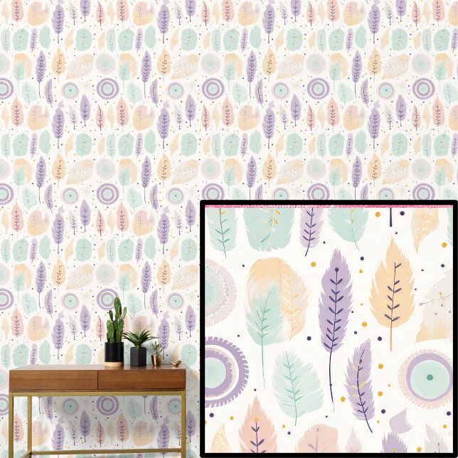 Boho Feathers Pastel Colours Wallpaper (Creator Uploaded)