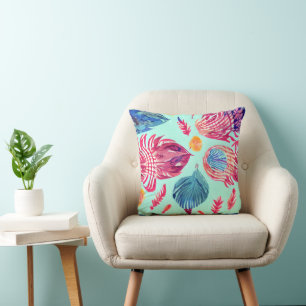 Boho Feathers Pattern Throw Pillow