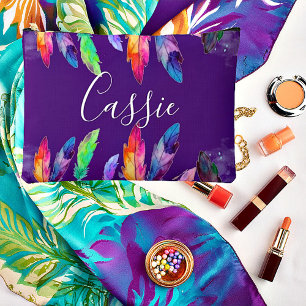 Boho feathers personalized accessory pouch