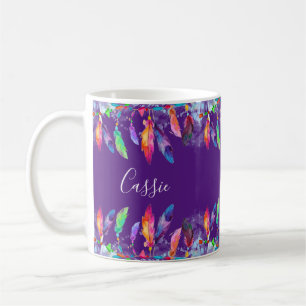Boho feathers personalized coffee mug