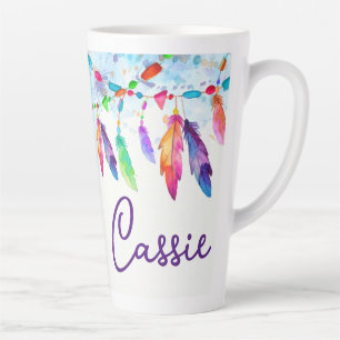 Boho feathers personalized latte mug