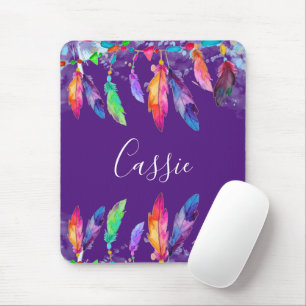 Boho feathers personalized mouse pad