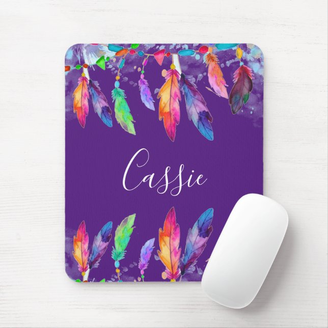 Boho feathers personalized  mouse pad (With Mouse)