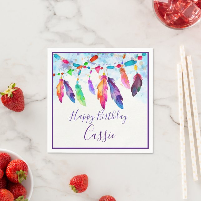 Boho feathers personalized napkins (Insitu)
