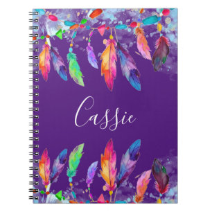 Boho feathers personalized notebook