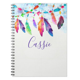 Boho feathers personalized notebook