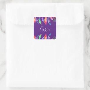 Boho feathers personalized notebook square sticker