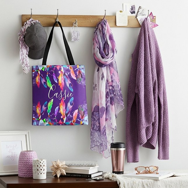 Boho feathers personalized Tote Bag (Creator Uploaded)
