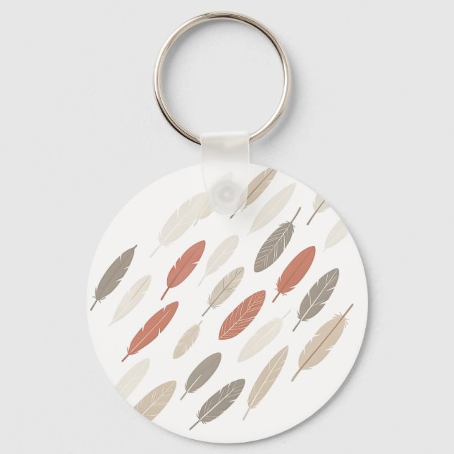  Boho Feathers Rust Taupe Diagonal Pattern Keychain (Front)