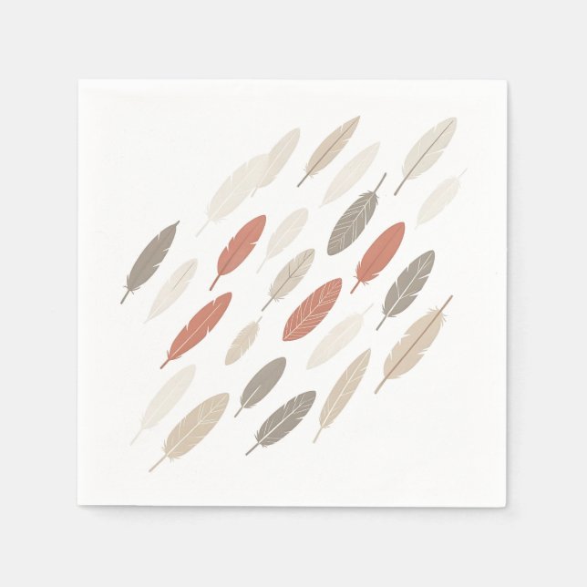  Boho Feathers Rust Taupe Diagonal Pattern Napkin (Front)