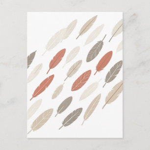 Boho Feathers Rust Taupe Diagonal Pattern Postcard