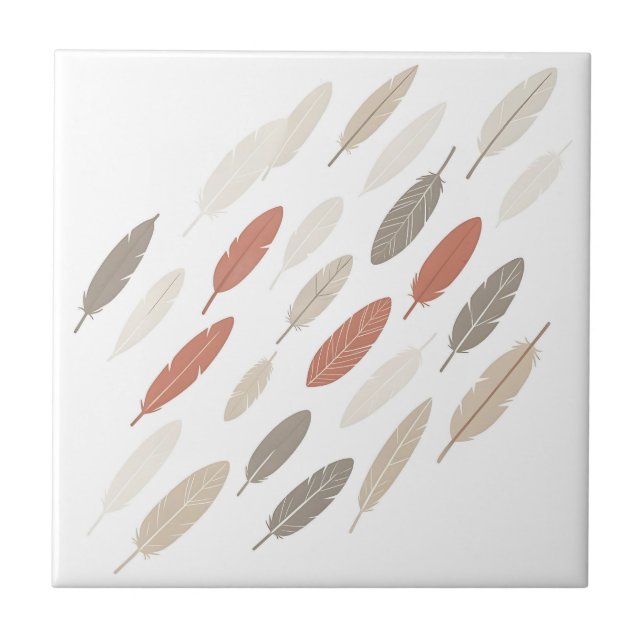  Boho Feathers Rust Taupe Diagonal Pattern Tile (Front)