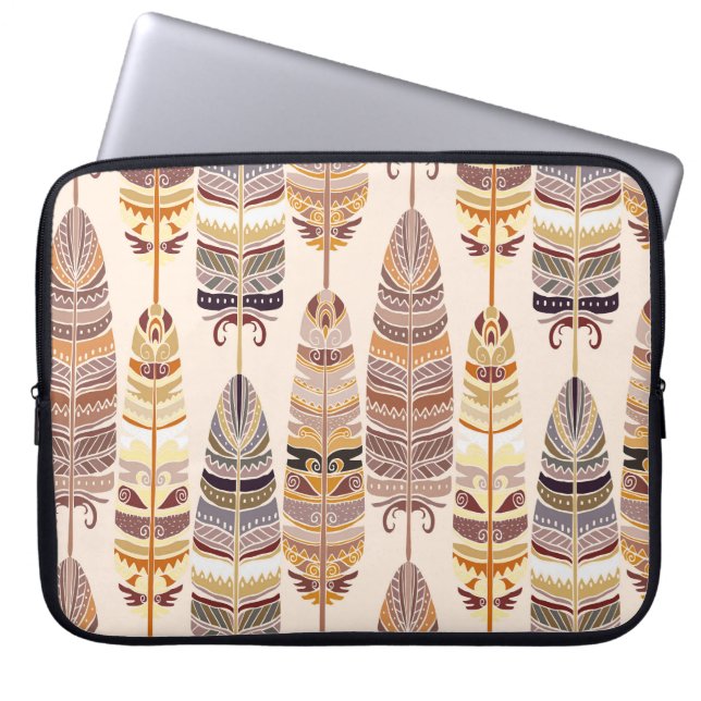 Boho Feathers: Tribal Seamless Pattern Laptop Sleeve (Front)