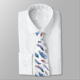 Boho Feathers Watercolor Pattern Tie