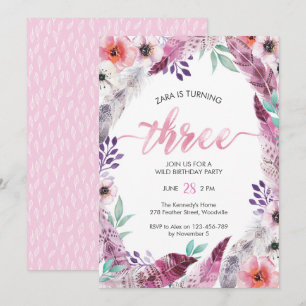 Boho fête d'anniversaire Invitation 3e anniversa