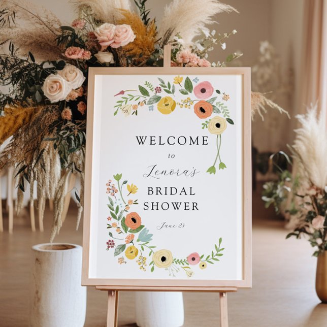 Boho Fête des mariées Affiche de bienvenue florale (Créateur téléchargé)