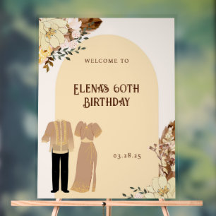 Boho Filipiniana Birthday Welcome Party Banner Acrylic Sign
