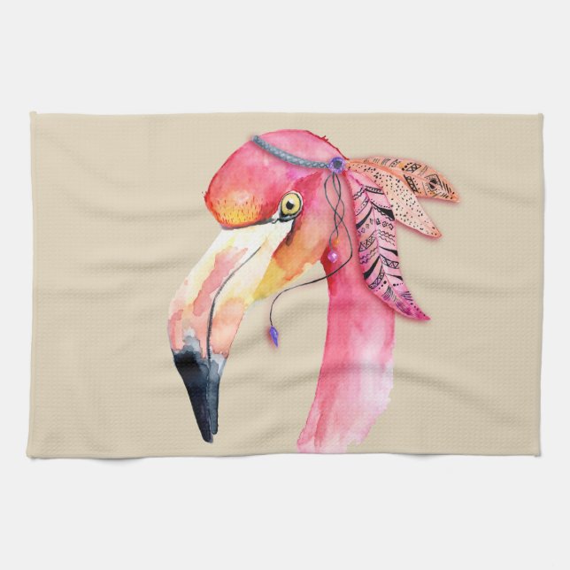 Boho Fiona Flamant rose serviette de cuisine (Horizontal)