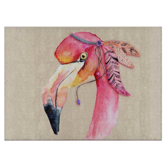 Boho Fiona Flamingo Glass Cutting Board (Front)