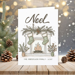 Boho Fireplace Stockings Rustic Earth Tones  Holiday Card