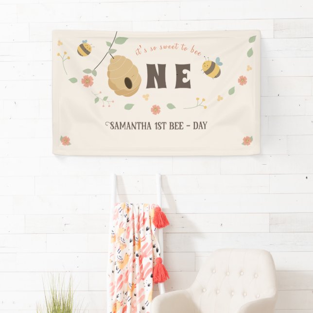 Boho First bee day 1st bee birthday  Banner (Insitu)