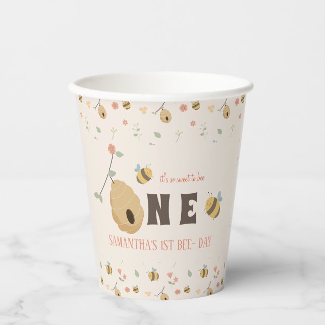 Boho First bee day 1st bee birthday Paper Cups (Front)
