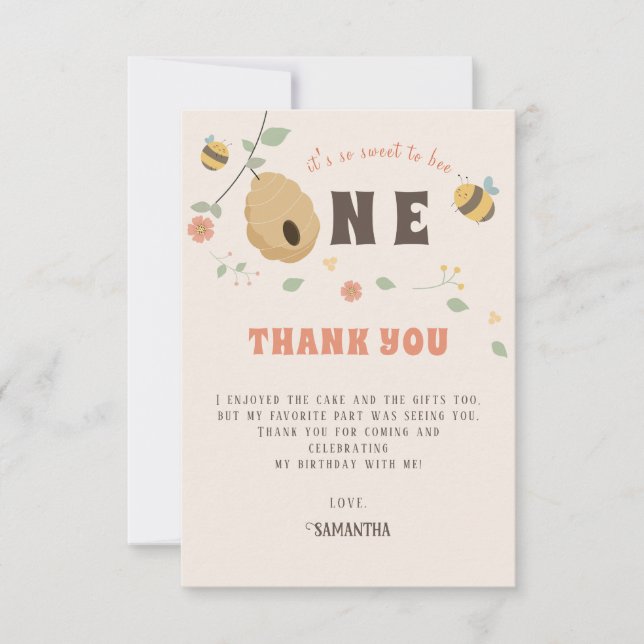 Boho First bee day 1st bee birthday Thank You Card (Front)