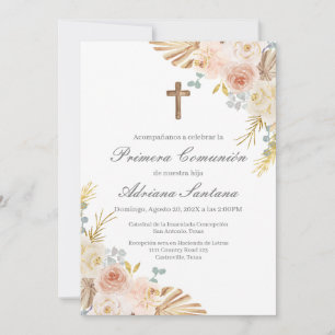 Boho first communion invitation in spanish