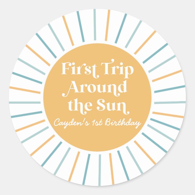 Boho First Trip Around the Sun 1st birthday Classic Round Sticker (Front)