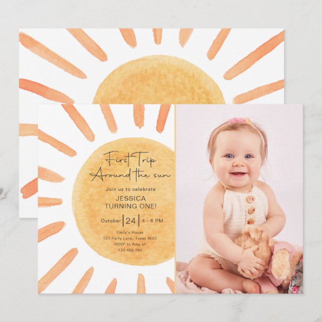 Boho First Trip Around The Sun 1st Birthday Invita Invitation (Front/Back)